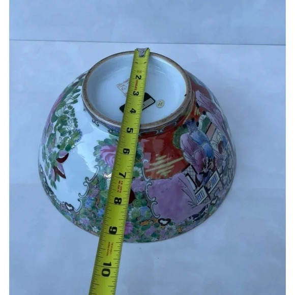 Antique Chinese Family Rose Medallion Hand Painted Decorated Bowl Gold Trim - Picture 6 of 16